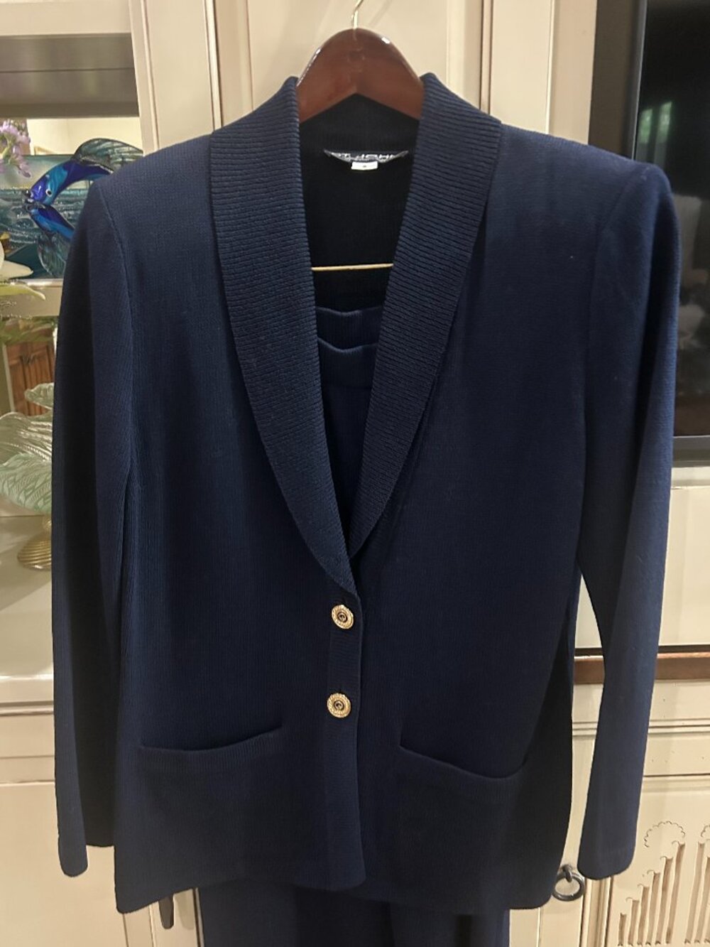 St. John Ladies Knit pants suit with gold buttons